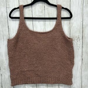 Skims Cozy Knit Crop Tank Boucle Teddy Sherpa Loungewear Size 4X/5X Brown Tan